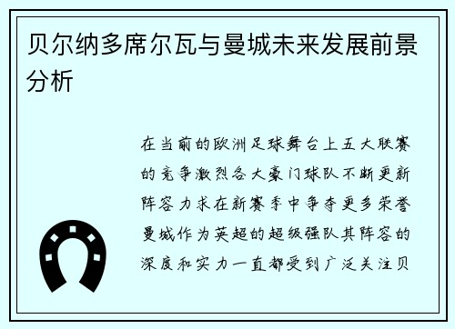 贝尔纳多席尔瓦与曼城未来发展前景分析